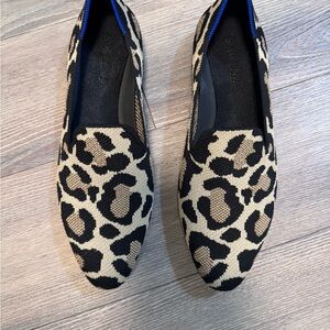 Rothy's Leopard Knit Slip-On Loafers in Black and Tan